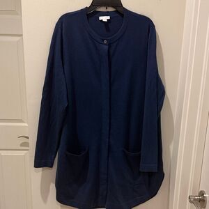 J. Jill Blue long line Cardigan rounded neckline and hemline wool blended s MP